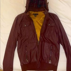 INC men’s leather burgundy jacket size small